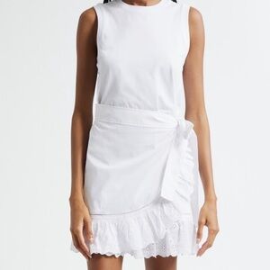 NEW Cinq a Sept Sleeveless Eyelet Stretch Cotton Wrap Dress in White